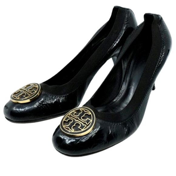 TORY BURCH~Caroline~BLACK PATENT LEATHER BALLET PUMPS Size 8.5 - Picture 2 of 5